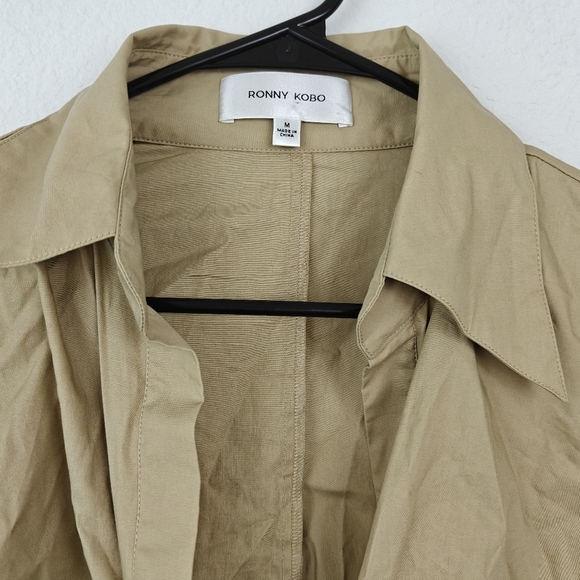 Ronny Kobo Palmer Cotton Poplin Long Sleeve Bare Midriff Tie-Back Tan Top Medium - Picture 8 of 15